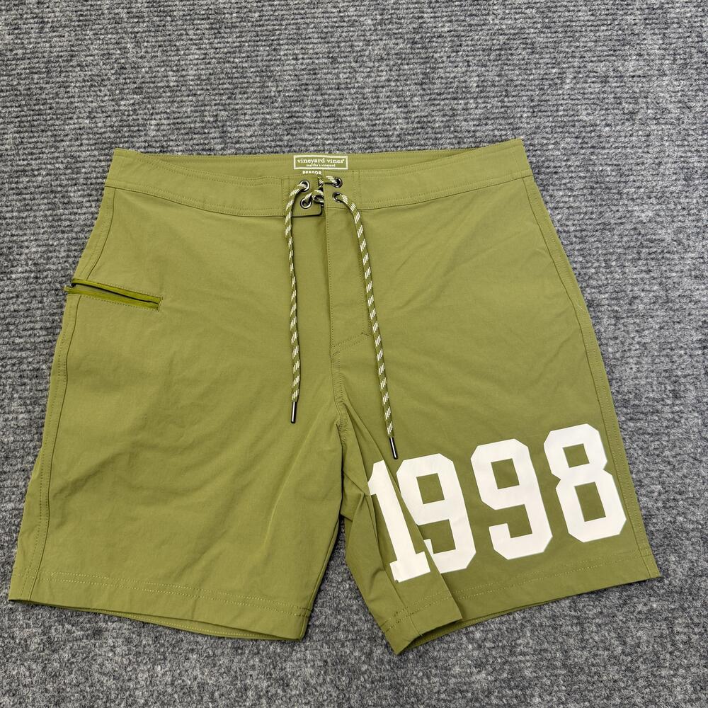 Vineyard Vines Board Shorts Mens 32 Green Performance 1998 Swim Trunks Quick Dry